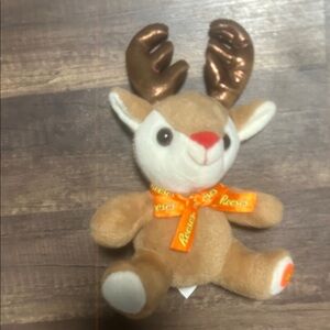 Reese’s Reindeer Plush Toy with Orange Ribbon - Brown